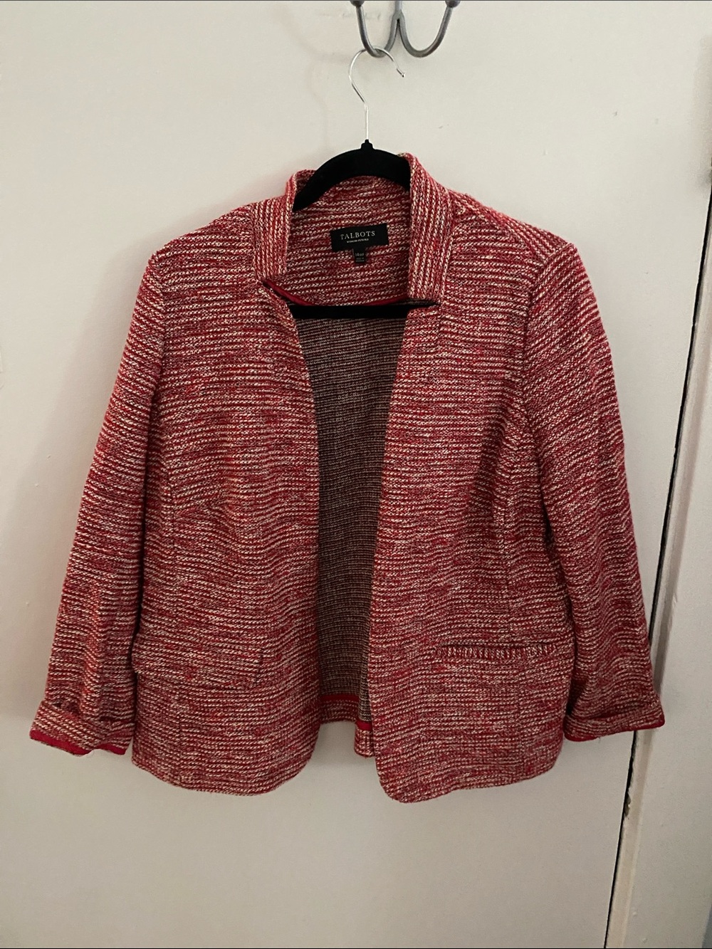 Talbots Red Marled Open-Front Knit Blazer